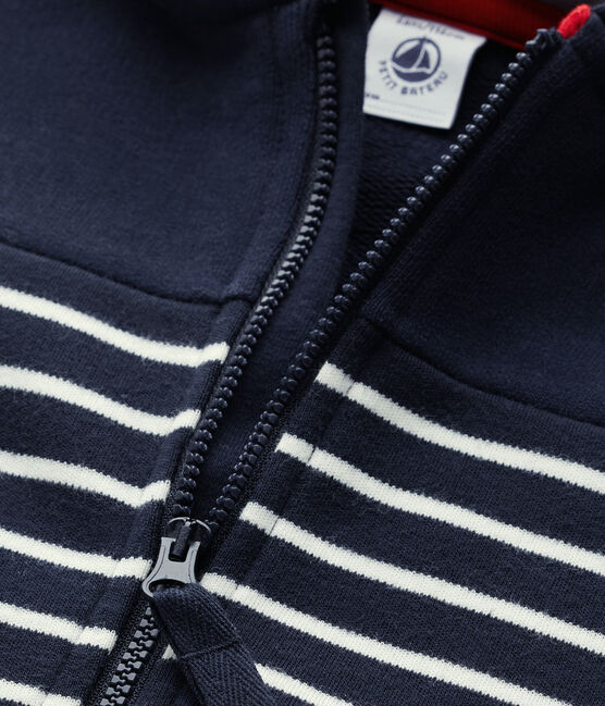 Felpa per bambino con zip a righe blu SMOKING/beige COQUILLE