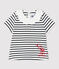 Blusa manica corta in cotone bebè femmina bianco MARSHMALLOW/blu SMOKING
