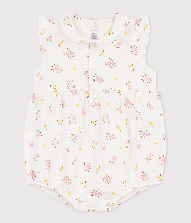 Pagliaccetto neonato in cotone con stampa a fiori bianco/multicolore