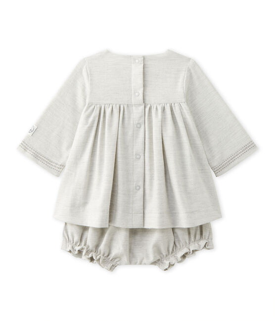 Abito per bebè femmina in twill con ricamo e bloomer grigio GRIS CHINE
