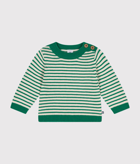 Pullover in maglia di lana e cotone neonato verde JARDIN/ AVALANCHE