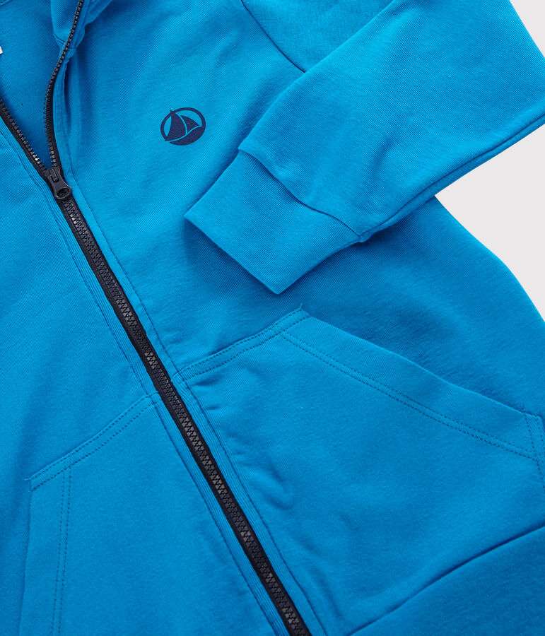 Felpa con zip e cappuccio in cotone bambino blu MYKONOS