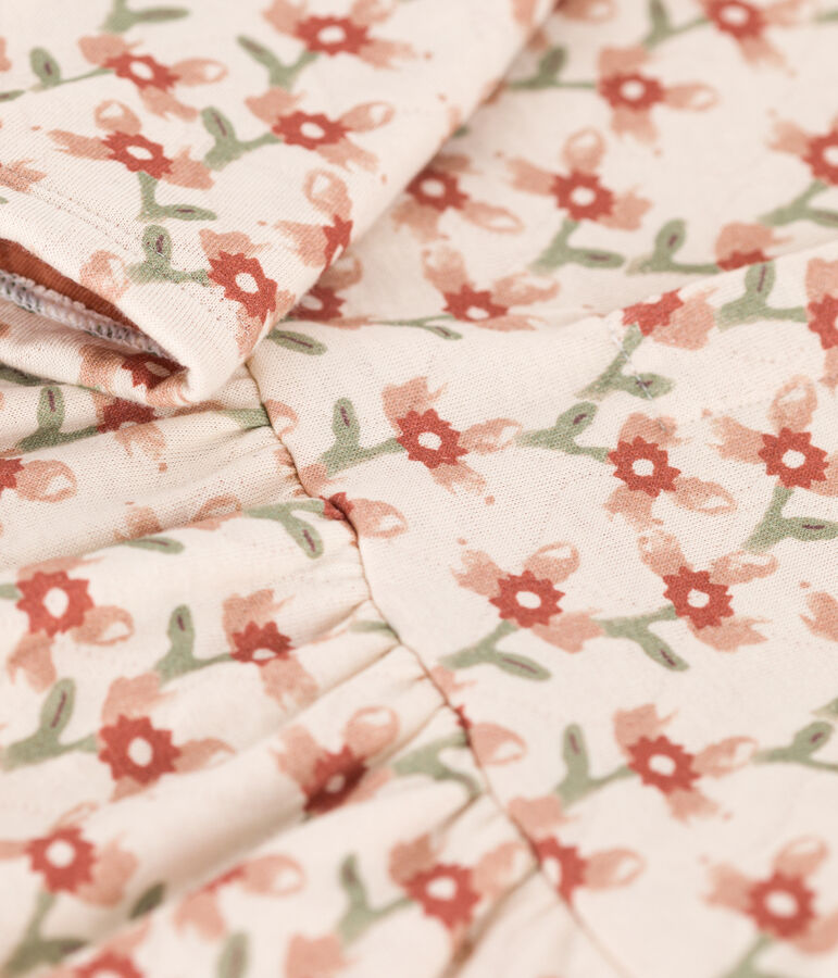 Abito a maniche lunghe in tubique trapuntato con stampa per beb&egrave; ecru/multicolore