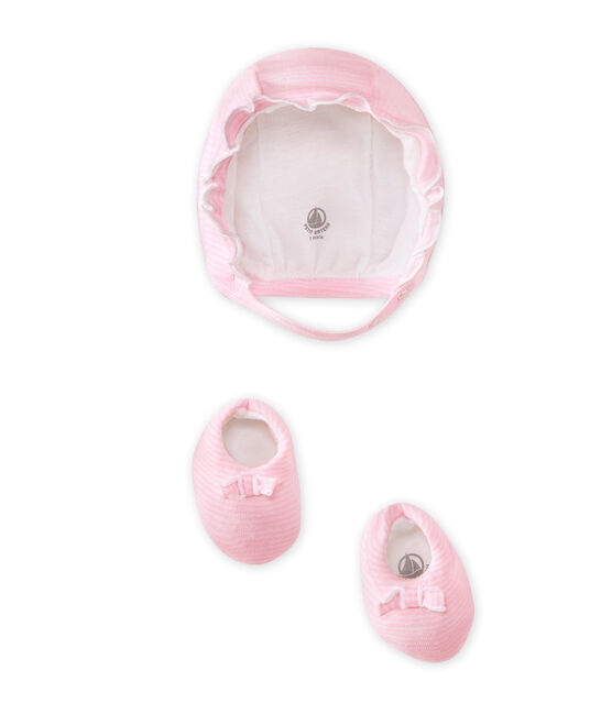 Coordinato cappellino e scarpine per bebé femmina rosa VIENNE/bianco ECUME