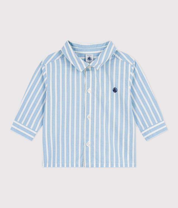 Camicia a maniche lunghe in cotone a righe neonato blu/bianco