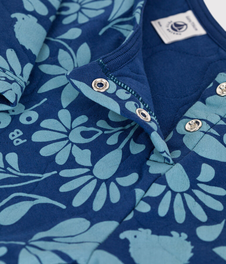 Abito bambina a maniche lunghe in tubique a fiori blu/blu