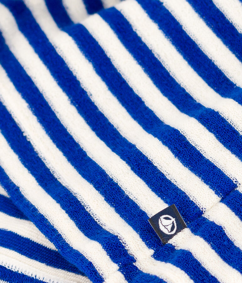 Abito bambina in spugna bouclette a righe senza maniche blu/ecru