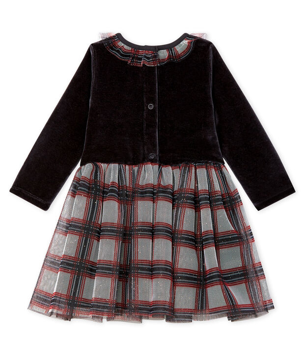 Abito bi-materiale a maniche lunghe da beb&egrave; femmina nero/multicolore