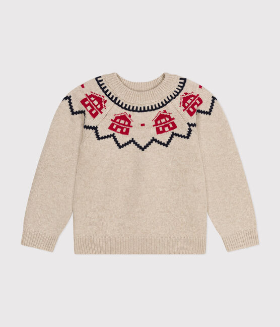 Pullover jaquard in lana e cotone bambino unisex beige MONTELIMAR/bianco MULTICO
