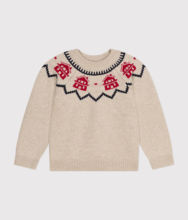 Pullover jaquard in lana e cotone bambino unisex beige/multicolore