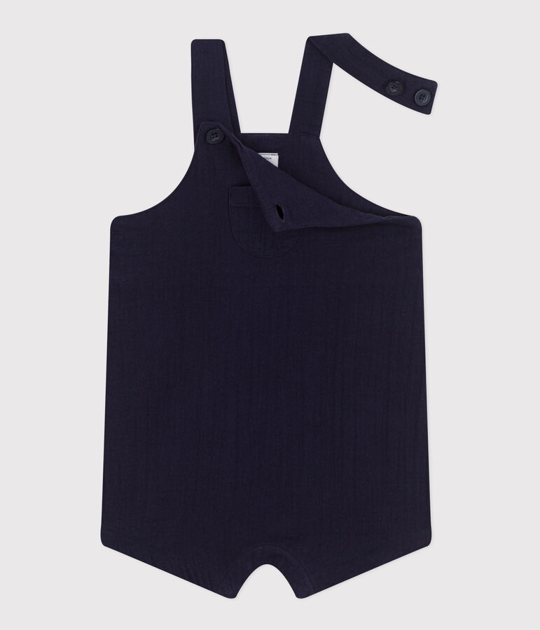 Salopette corta in garza di cotone tinta unita neonato blu