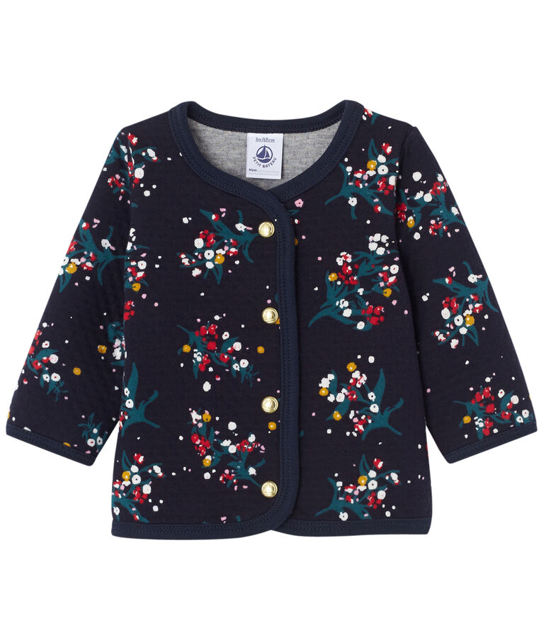 Cardigan per beb&eacute; femmina in tubique stampato blu/multicolore