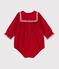 Tutina corta in ciniglia tinta unita con colletto neonato rosso