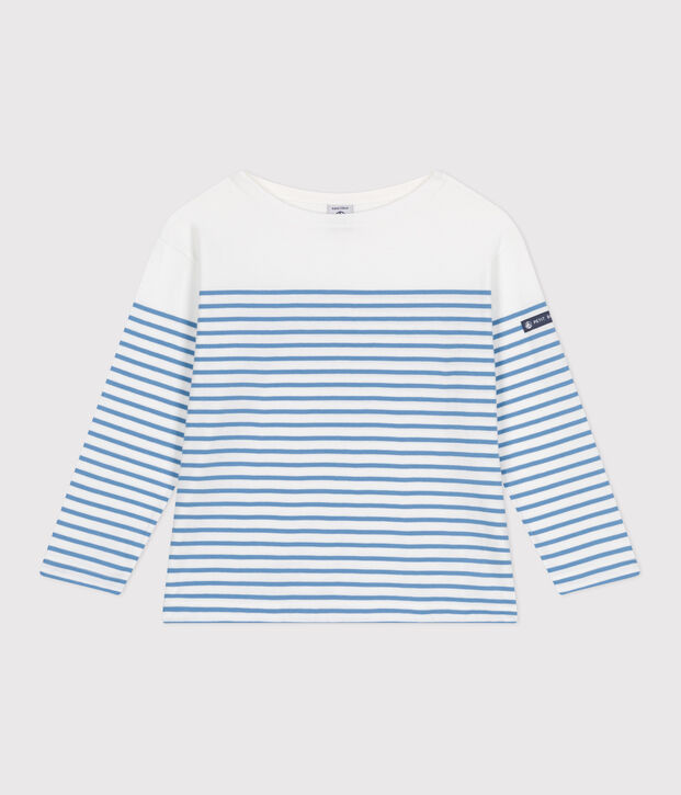 Marini&egrave;re a maniche lunghe in cotone bambino bianco/blu