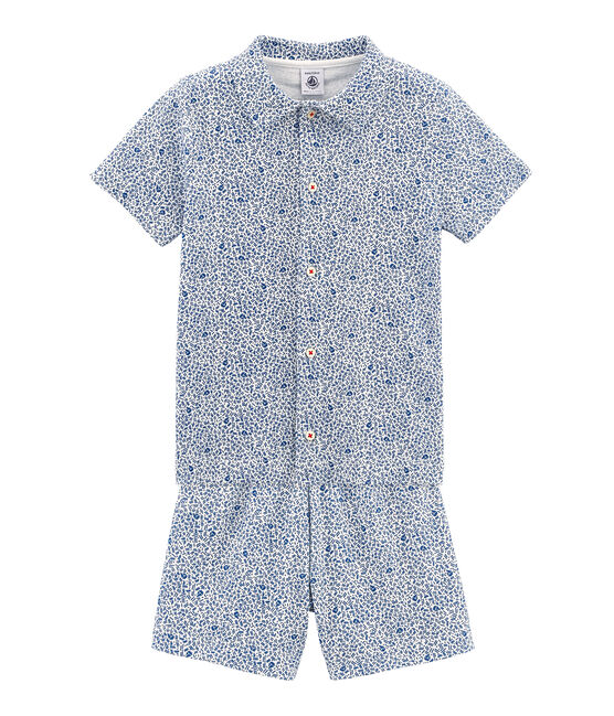Pigiama corto bambino a costine bianco MARSHMALLOW/blu MAJOR