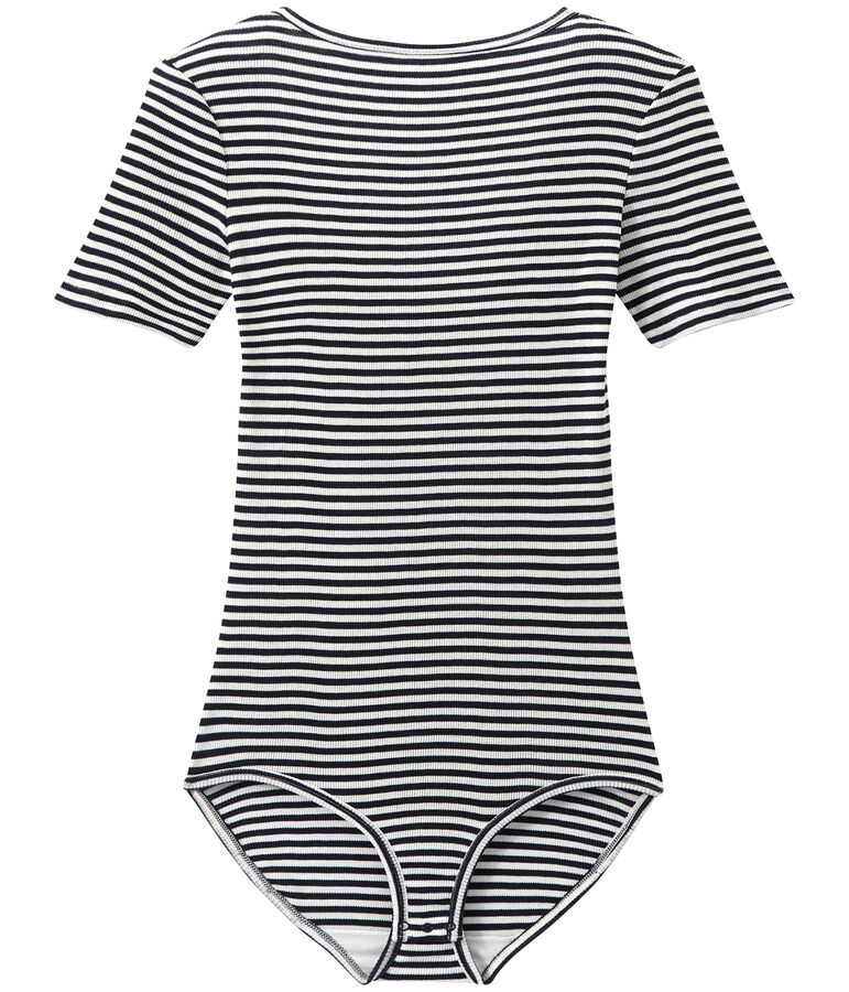 Body donna in cotone effetto seconda pelle blu SMOKING/bianco LAIT