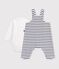 Set salopette e body in cotone a righe con colletto neonato bianco/blu