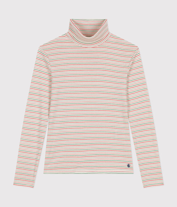 T-shirt donna L'Iconique in cotone con collo a lupetto ecru/multicolore