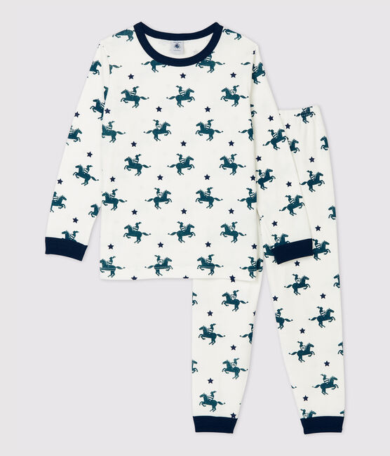 Pigiama bambino fantasia cavalieri in cotone bianco MARSHMALLOW/bianco MULTICO