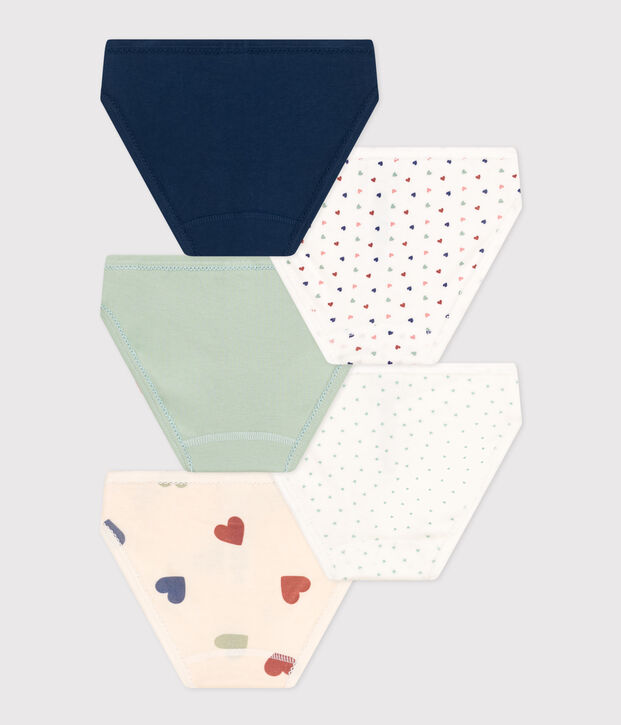 Confezione da 5 slip bambino in cotone a cuori multicolore