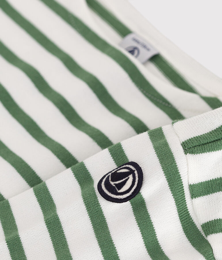 Maglia a righe a maniche lunghe in cotone unisex bianco/verde