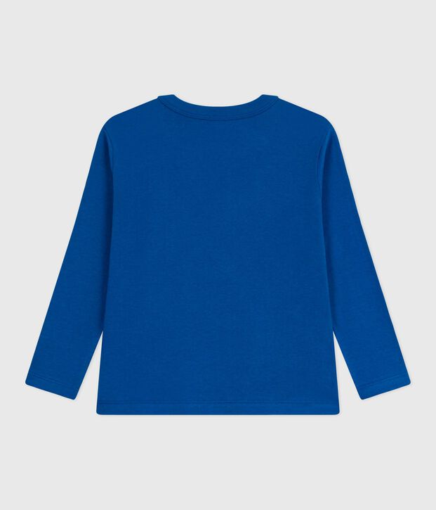 T-shirt a maniche lunghe in cotone tinta unita bambino blu