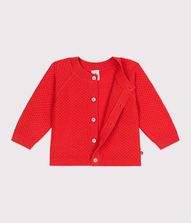 Cardigan in cotone a punto fantasia neonata rosso