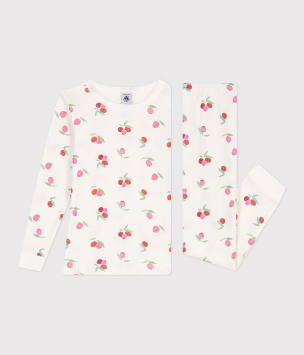 Pigiama per bambini molto aderente in cotone stampato bianco/rosa/multicolore