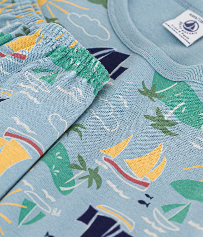 Pigiama corto in cotone con fantasia esploratore per bimbi, unisex blu/multicolore