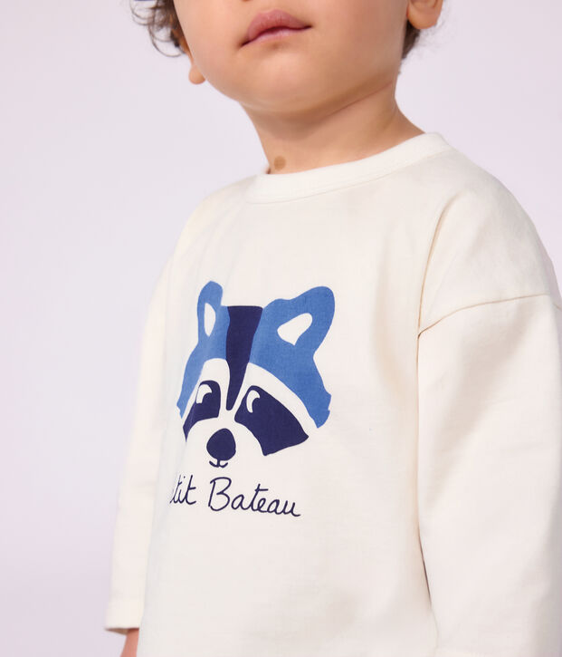 T-shirt a maniche lunghe in cotone tinta unita con motivo neonato MILK