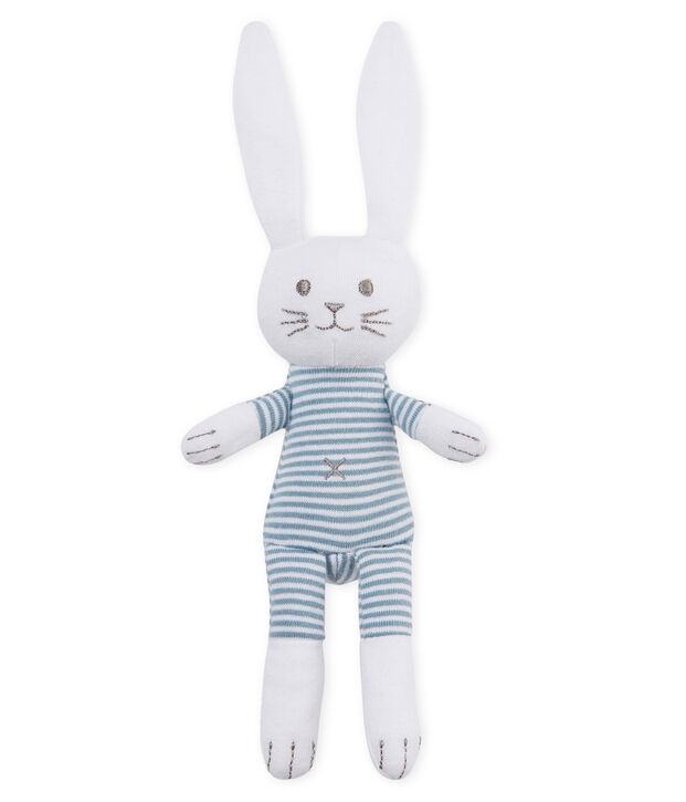 Doudou coniglietto beb&egrave; in jersey blu/bianco