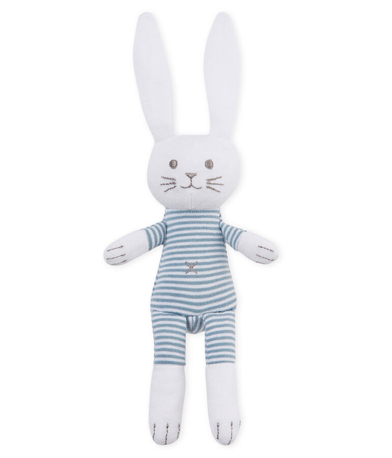 Doudou coniglietto beb&egrave; in jersey blu/bianco