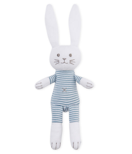 Doudou coniglietto bebè in jersey blu FONTAINE/bianco MARSHMALLOW