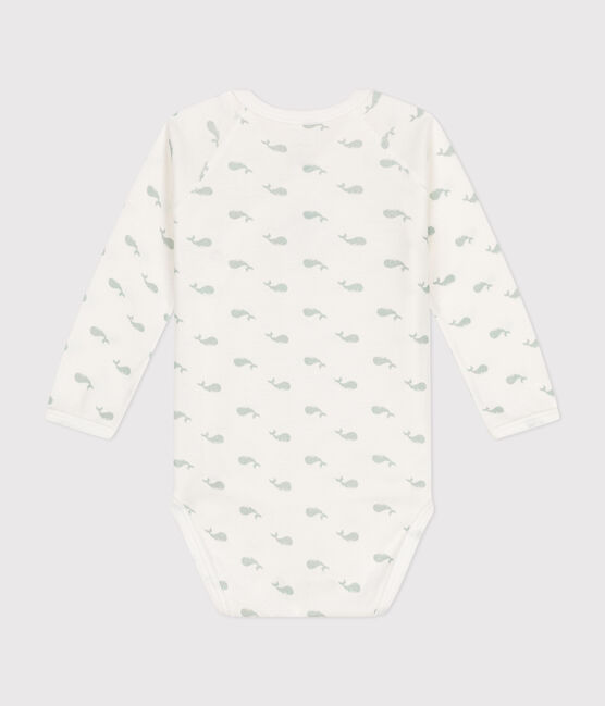 Body incrociato a maniche lunghe in cotone neonato bianco MARSHMALLOW/ HERBIER
