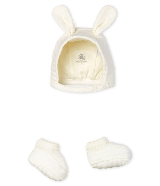 Confezione cuffietta e babbucce bebè in tubique variante 1