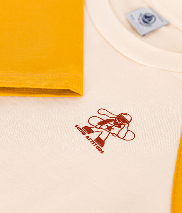 T-shirt a maniche lunghe in cotone bambino ecru/giallo