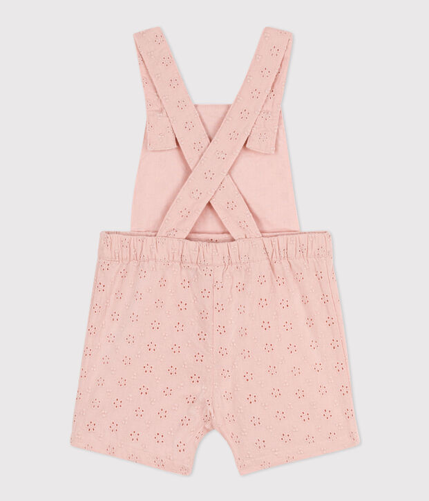 Salopette corta beb&egrave; in pizzo sangallo rosa