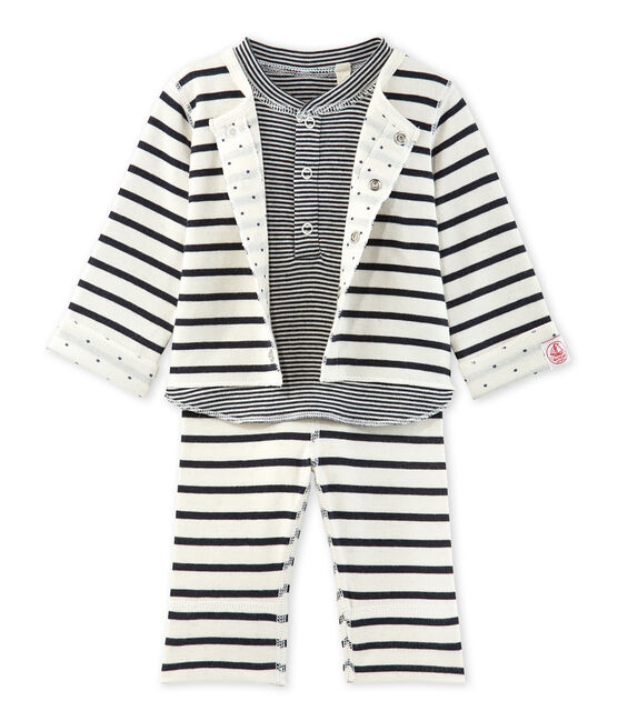 Ensemble bébé 3 pièces réversible beige COQUILLE/blu SMOKING