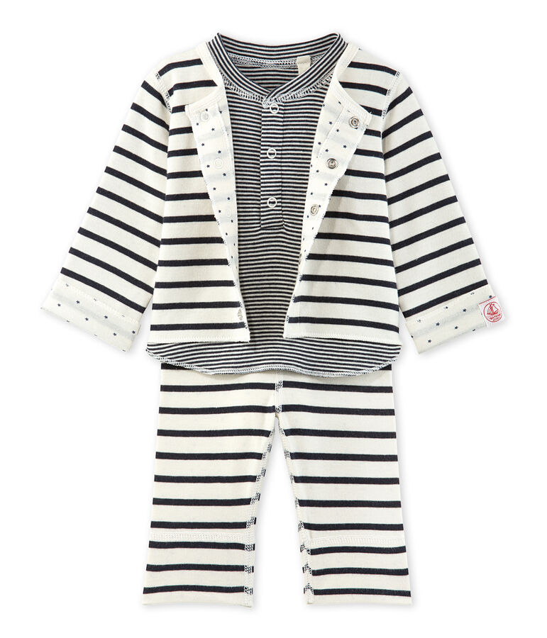 Ensemble b&eacute;b&eacute; 3 pi&egrave;ces r&eacute;versible beige COQUILLE/blu SMOKING