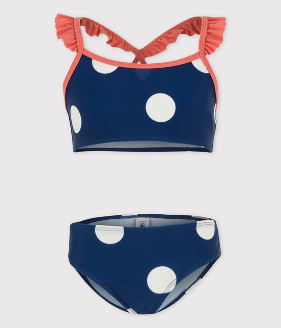Costume a 2 pezzi bambina a pois blu MEDIEVAL/bianco MARSHMALLOW