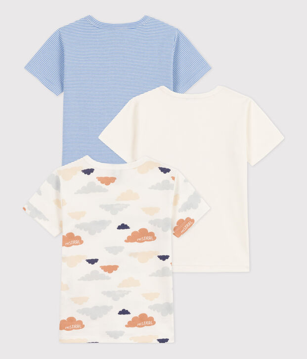 Set di 3 t-shirt bambino a maniche corte in cotone con nuvolette multicolore