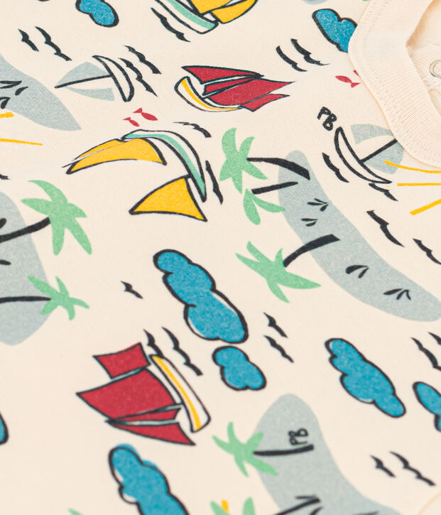 Tuta corta beb&egrave; in jersey stampato ecru/multicolore