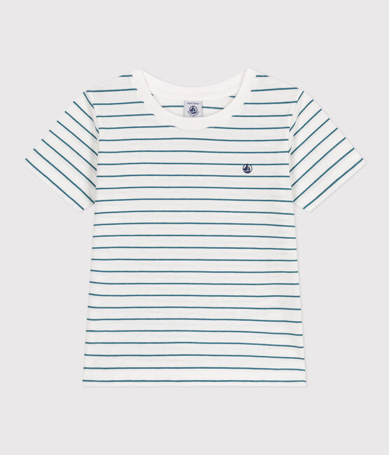 T-shirt a maniche corte in cotone a righe bambino verde MARSHMALLOW/ DRAGONFLY