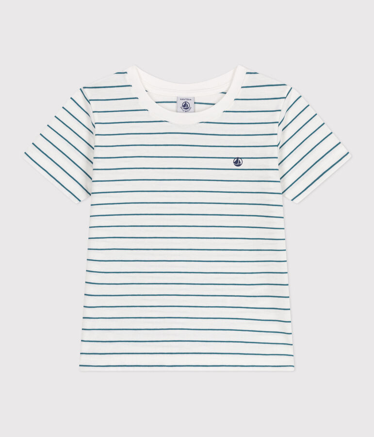 T-shirt a maniche corte in cotone a righe bambino bianco/verde