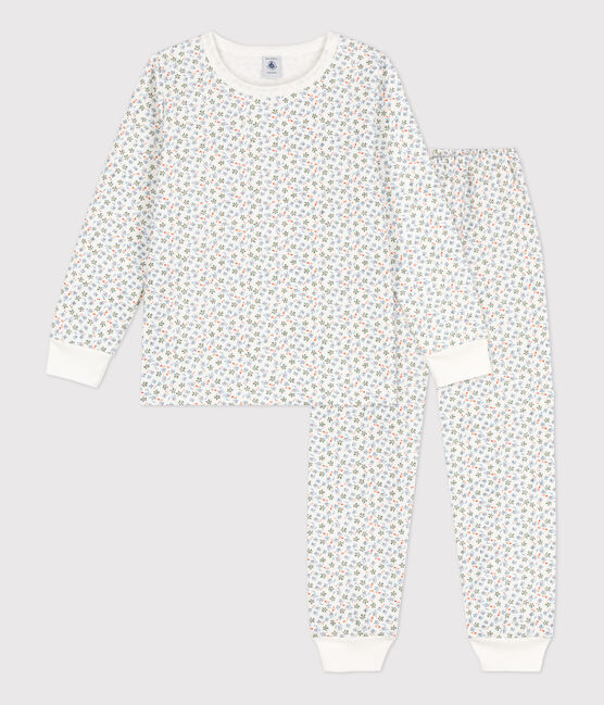 Pigiama felpato bambina con fantasia fiore bianco MARSHMALLOW/bianco MULTICO