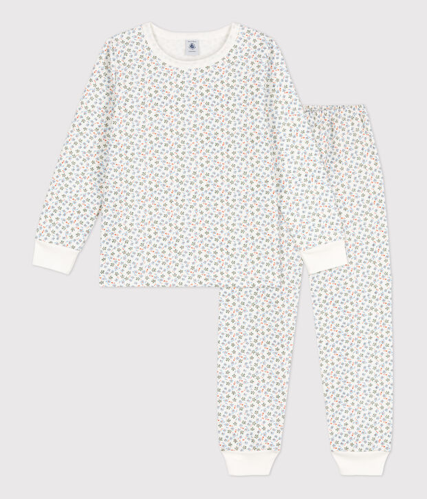Pigiama felpato bambina con fantasia fiore bianco/multicolore