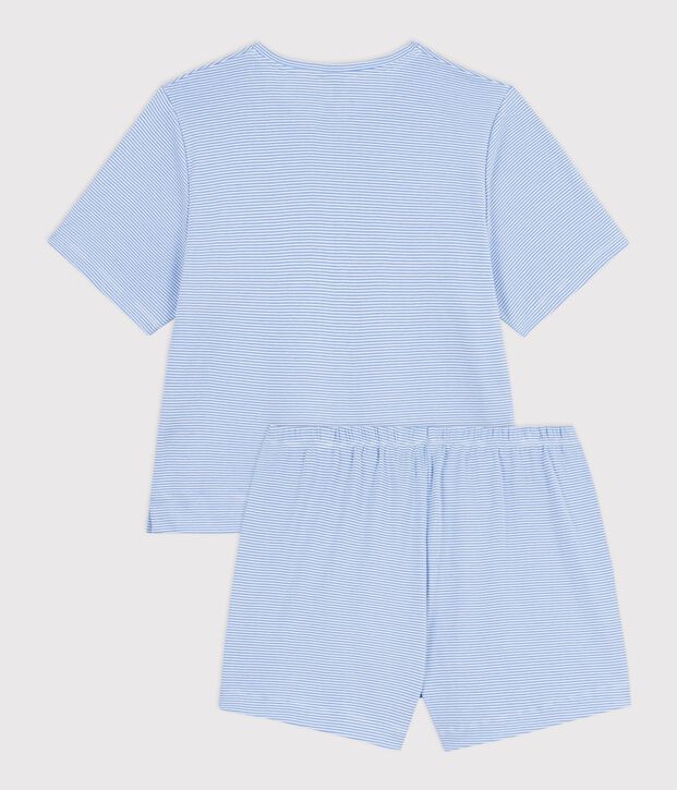 Pigiama corto donna in cotone a righe blu/bianco