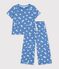 Pigiama a gamba ampia in cotone a cuori bambina blu/bianco