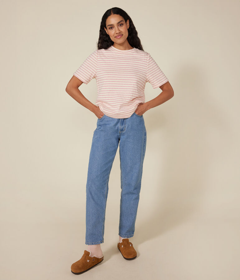 T-shirt Le Boxy in tubique donna ecru/rosa