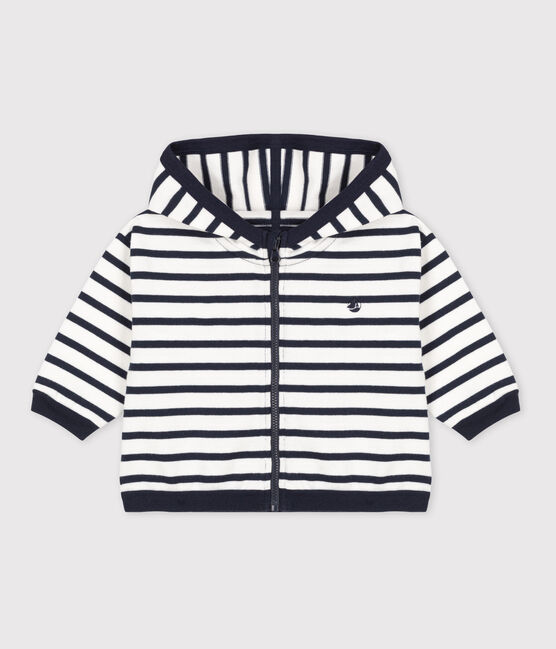 Sweatshirt à capuche bébé rayé marinière en jesey épais bianco MARSHMALLOW/blu SMOKING
